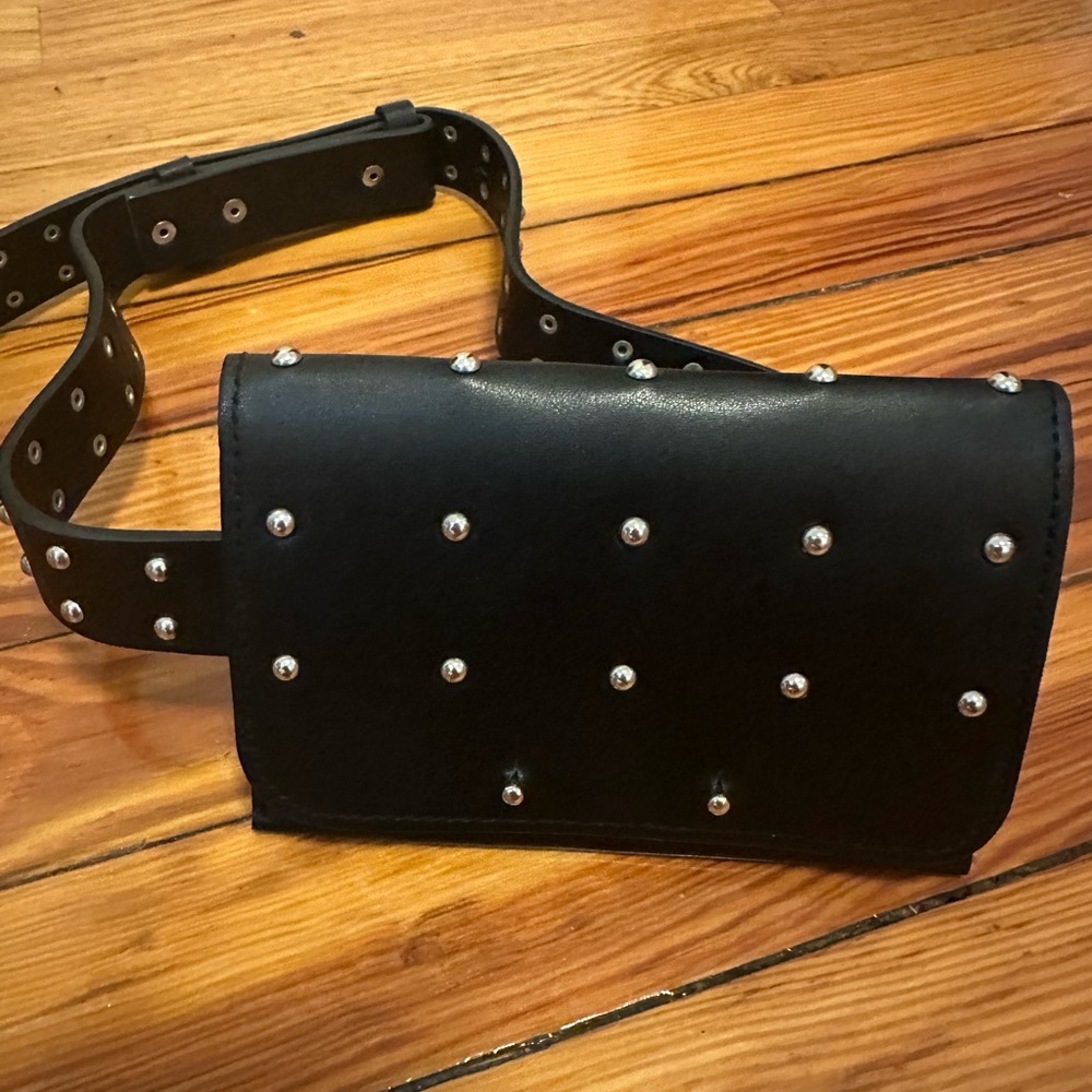 Black, Silver Studded, Fanny Pack With Adjustable Belt